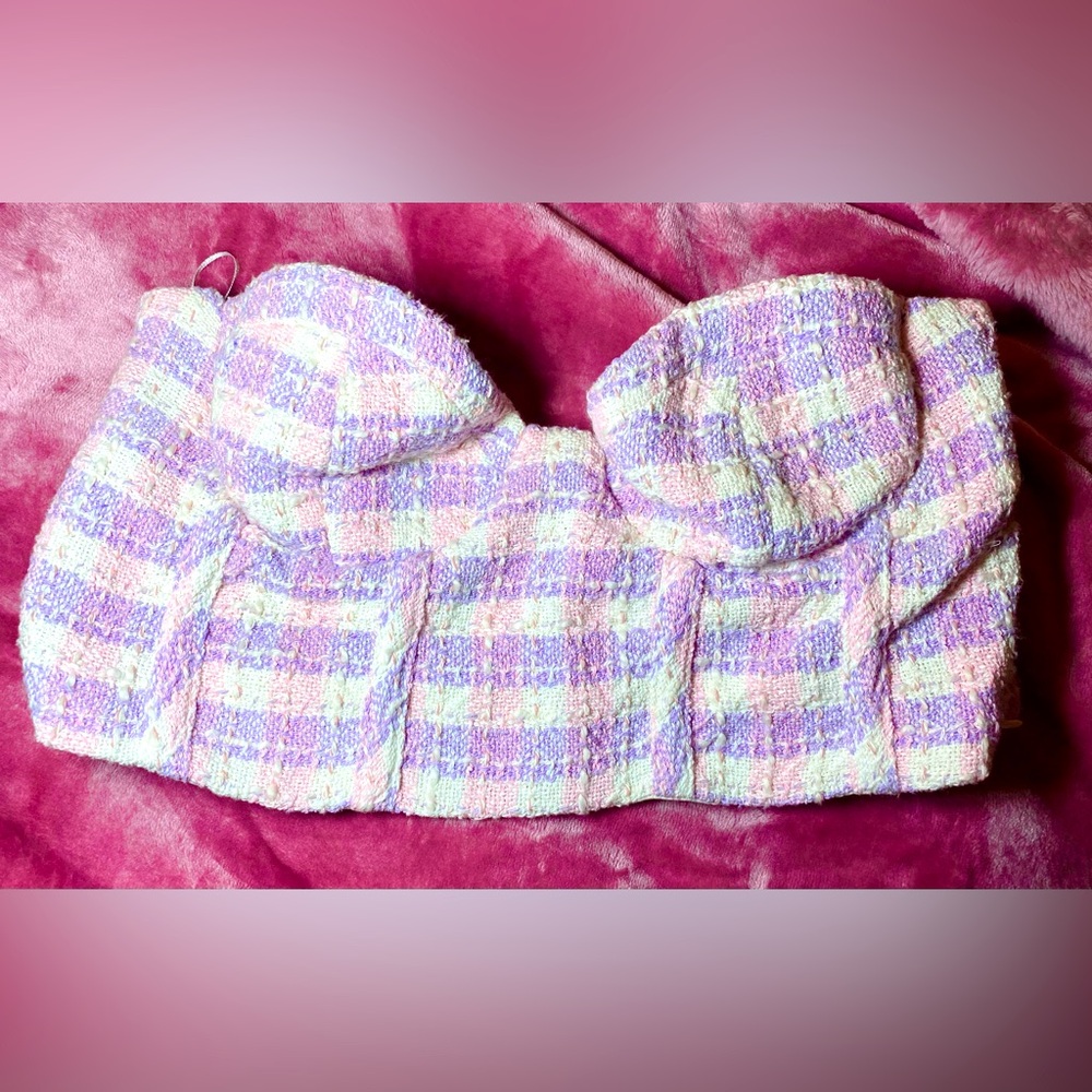 Zara Pink & Purple Tweed Corset Top, M